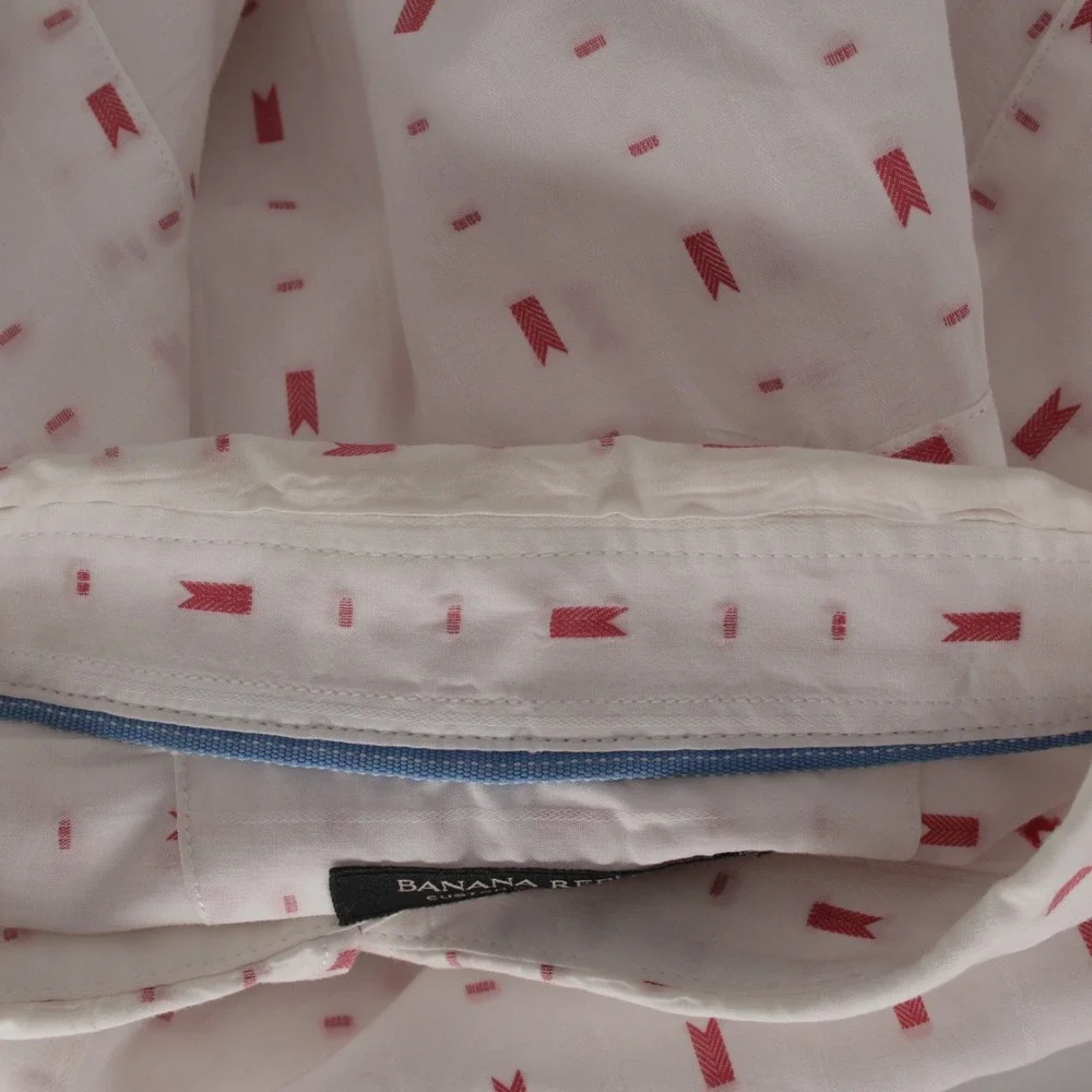 Banana Republic Mens White Red‎ Geometric Button Up Shirt Casual Long Sleeve XL
